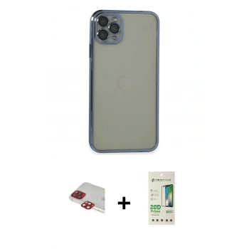 MARSİLYAN™- iPhone 11 Pro Max Kılıf Vadi Minimal - Siyah 20D Premium Cam Ekran Koruyucu + Pers Alüminyum Kamera Lens - KI