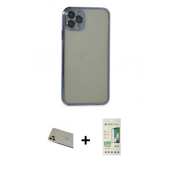 MARSİLYAN™- iPhone 11 Pro Max Kılıf Vadi Minimal - Siyah 20D Premium Cam Ekran Koruyucu + Rainbow Kamera Lens Koruma Cam - GD