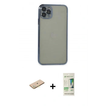MARSİLYAN™- iPhone 11 Pro Max Kılıf Vadi Minimal - Siyah 20D Premium Cam Ekran Koruyucu + Renkli Kamera Lens Koruma Cam - SI
