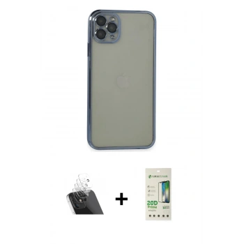 MARSİLYAN™- iPhone 11 Pro Max Kılıf Vadi Minimal - Siyah 20D Premium Cam Ekran Koruyucu + Kamera Lens Koruma Cam - SF