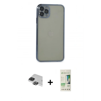 MARSİLYAN™- iPhone 11 Pro Max Kılıf Vadi Minimal - Siyah 20D Premium Cam Ekran Koruyucu + Pers Alüminyum Kamera Lens - SH