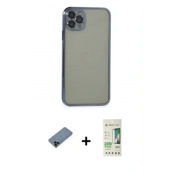 MARSİLYAN™- iPhone 11 Pro Max Kılıf Vadi Minimal - Siyah 20D Premium Cam Ekran Koruyucu + Shine Kamera Lens Koruma Cam - SH
