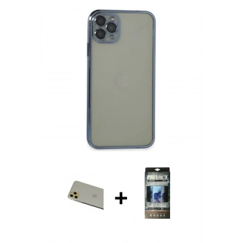 MARSİLYAN™- iPhone 11 Pro Max Kılıf Vadi Minimal - Siyah 34D Hayalet Izgaralı Cam + Rainbow Kamera Lens Koruma Cam - GD