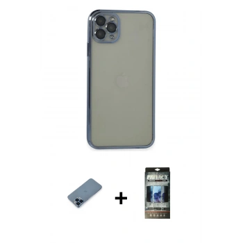 MARSİLYAN™- iPhone 11 Pro Max Kılıf Vadi Minimal - Siyah 34D Hayalet Izgaralı Cam + Metal Kamera Lens Koruma Cam - MI