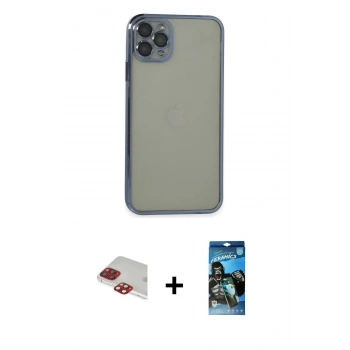 MARSİLYAN™- iPhone 11 Pro Max Kılıf Vadi Minimal - Siyah 34D Izgaralı Cam + Pers Alüminyum Kamera Lens - KI