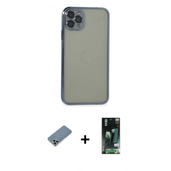 MARSİLYAN™- iPhone 11 Pro Max Kılıf Vadi Minimal - Siyah 360 Mat Full Body Arka Koruyucu + Metal Kamera Lens Koruma Cam - GD