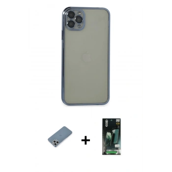 MARSİLYAN™- iPhone 11 Pro Max Kılıf Vadi Minimal - Siyah 360 Mat Full Body Arka Koruyucu + Metal Kamera Lens Koruma Cam - GS