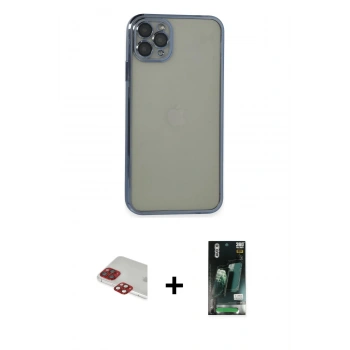 MARSİLYAN™- iPhone 11 Pro Max Kılıf Vadi Minimal - Siyah 360 Mat Full Body Arka Koruyucu + Pers Alüminyum Kamera Lens - KI