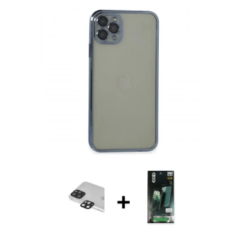 MARSİLYAN™- iPhone 11 Pro Max Kılıf Vadi Minimal - Siyah 360 Mat Full Body Arka Koruyucu + Pers Alüminyum Kamera Lens - SH