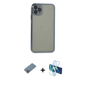 MARSİLYAN™- iPhone 11 Pro Max Kılıf Vadi Minimal - Siyah 3D Antistatik Seramik Nano Ekran Koruyucu + Shine Kamera Lens Koruma Cam - GI