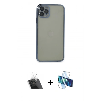 MARSİLYAN™- iPhone 11 Pro Max Kılıf Vadi Minimal - Siyah 3D Antistatik Seramik Nano Ekran Koruyucu + Kamera Lens Koruma Cam - SF