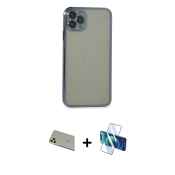 MARSİLYAN™- iPhone 11 Pro Max Kılıf Vadi Minimal - Siyah 3D Antistatik Seramik Nano Ekran Koruyucu + Rainbow Kamera Lens Koruma Cam - GD