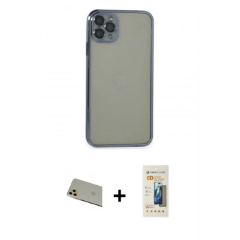 MARSİLYAN™- iPhone 11 Pro Max Kılıf Vadi Minimal - Siyah 6D Mat Seramik Hayalet Nano Ekran Koruyucu + Rainbow Kamera Lens Koruma Cam - GD
