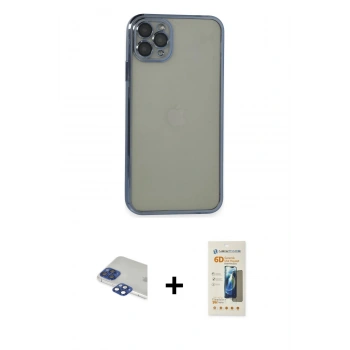 MARSİLYAN™- iPhone 11 Pro Max Kılıf Vadi Minimal - Siyah 6D Mat Seramik Hayalet Nano Ekran Koruyucu + Pers Alüminyum Kamera Lens - LT