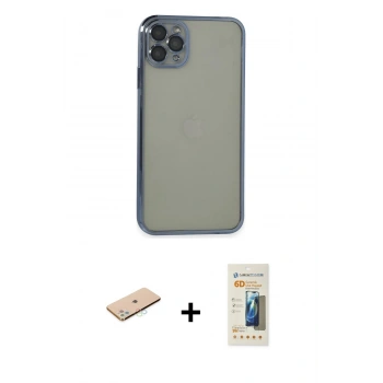 MARSİLYAN™- iPhone 11 Pro Max Kılıf Vadi Minimal - Siyah 6D Mat Seramik Hayalet Nano Ekran Koruyucu + Renkli Kamera Lens Koruma Cam - MI