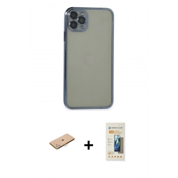 MARSİLYAN™- iPhone 11 Pro Max Kılıf Vadi Minimal - Siyah 6D Mat Seramik Hayalet Nano Ekran Koruyucu + Renkli Kamera Lens Koruma Cam - PE