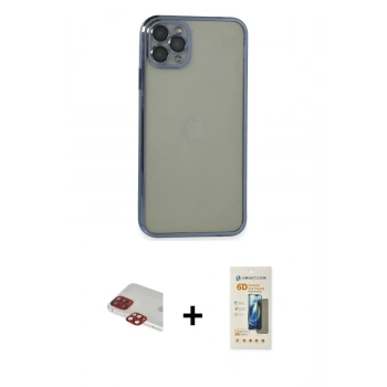 MARSİLYAN™- iPhone 11 Pro Max Kılıf Vadi Minimal - Siyah 6D Mat Seramik Hayalet Nano Ekran Koruyucu + Pers Alüminyum Kamera Lens - KI