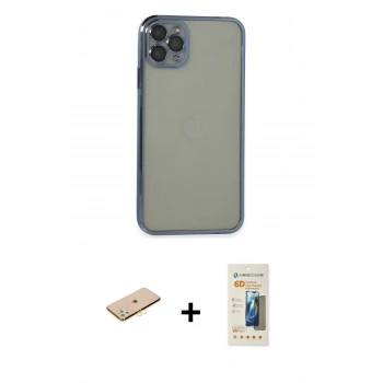 MARSİLYAN™- iPhone 11 Pro Max Kılıf Vadi Minimal - Siyah 6D Mat Seramik Hayalet Nano Ekran Koruyucu + Renkli Kamera Lens Koruma Cam - SI