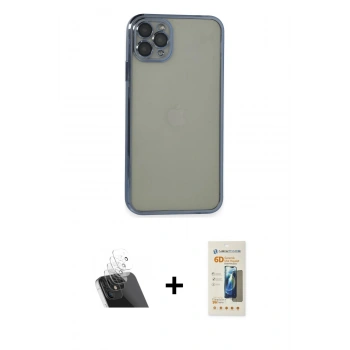 MARSİLYAN™- iPhone 11 Pro Max Kılıf Vadi Minimal - Siyah 6D Mat Seramik Hayalet Nano Ekran Koruyucu + Kamera Lens Koruma Cam - SF