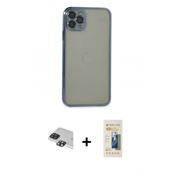 MARSİLYAN™- iPhone 11 Pro Max Kılıf Vadi Minimal - Siyah 6D Mat Seramik Hayalet Nano Ekran Koruyucu + Pers Alüminyum Kamera Lens - SH