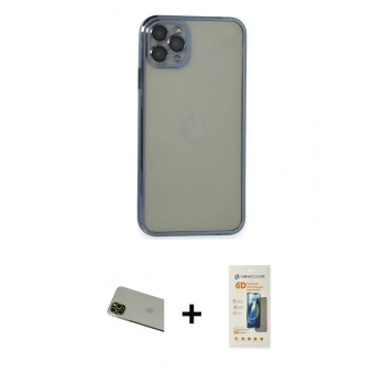 MARSİLYAN™- iPhone 11 Pro Max Kılıf Vadi Minimal - Siyah 6D Mat Seramik Hayalet Nano Ekran Koruyucu + Rainbow Kamera Lens Koruma Cam - YL
