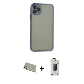 MARSİLYAN™- iPhone 11 Pro Max Kılıf Vadi Minimal - Siyah Bilvis Hayalet Cam Ekran Koruyucu + Rainbow Kamera Lens Koruma Cam - GD