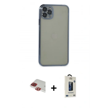 MARSİLYAN™- iPhone 11 Pro Max Kılıf Vadi Minimal - Siyah Bilvis Hayalet Cam Ekran Koruyucu + Pers Alüminyum Kamera Lens - KI