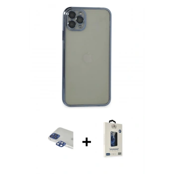 MARSİLYAN™- iPhone 11 Pro Max Kılıf Vadi Minimal - Siyah Bilvis Hayalet Cam Ekran Koruyucu + Pers Alüminyum Kamera Lens - LT