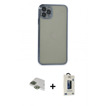 MARSİLYAN™- iPhone 11 Pro Max Kılıf Vadi Minimal - Siyah Bilvis Hayalet Cam Ekran Koruyucu + Pers Alüminyum Kamera Lens - YL