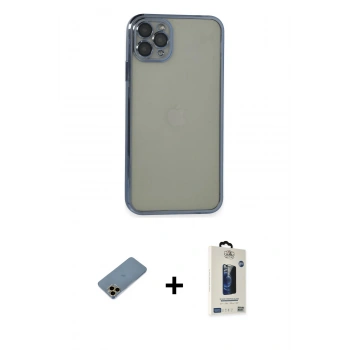 MARSİLYAN™- iPhone 11 Pro Max Kılıf Vadi Minimal - Siyah Bilvis Hayalet Cam Ekran Koruyucu + Shine Kamera Lens Koruma Cam - GD