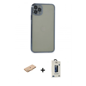 MARSİLYAN™- iPhone 11 Pro Max Kılıf Vadi Minimal - Siyah Bilvis Hayalet Cam Ekran Koruyucu + Renkli Kamera Lens Koruma Cam - TU