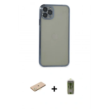 MARSİLYAN™- iPhone 11 Pro Max Kılıf Vadi Minimal - Siyah Joko Magic 5D Hayalet Cam + Renkli Kamera Lens Koruma Cam - SI