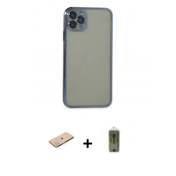 MARSİLYAN™- iPhone 11 Pro Max Kılıf Vadi Minimal - Siyah Joko Magic 5D Hayalet Cam + Renkli Kamera Lens Koruma Cam - YL