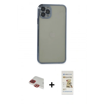 MARSİLYAN™- iPhone 11 Pro Max Kılıf Vadi Minimal - Siyah Mat Seramik Nano Ekran Koruyucu + Pers Alüminyum Kamera Lens - KI