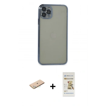 MARSİLYAN™- iPhone 11 Pro Max Kılıf Vadi Minimal - Siyah Mat Seramik Nano Ekran Koruyucu + Renkli Kamera Lens Koruma Cam - MI
