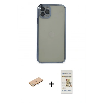 MARSİLYAN™- iPhone 11 Pro Max Kılıf Vadi Minimal - Siyah Mat Seramik Nano Ekran Koruyucu + Renkli Kamera Lens Koruma Cam - PE