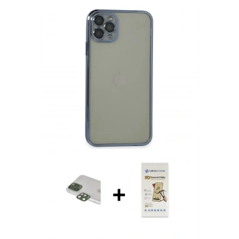 MARSİLYAN™- iPhone 11 Pro Max Kılıf Vadi Minimal - Siyah Mat Seramik Nano Ekran Koruyucu + Pers Alüminyum Kamera Lens - YL