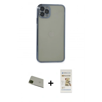 MARSİLYAN™- iPhone 11 Pro Max Kılıf Vadi Minimal - Siyah Mat Seramik Nano Ekran Koruyucu + Rainbow Kamera Lens Koruma Cam - YL