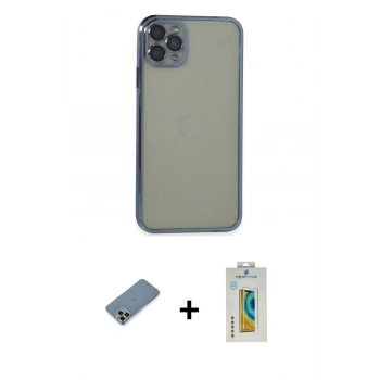 MARSİLYAN™- iPhone 11 Pro Max Kılıf Vadi Minimal - Siyah Polymer Nano Ekran Koruyucu + Metal Kamera Lens Koruma Cam - AKYL