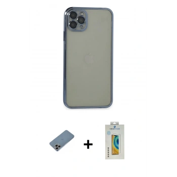 MARSİLYAN™- iPhone 11 Pro Max Kılıf Vadi Minimal - Siyah Polymer Nano Ekran Koruyucu + Shine Kamera Lens Koruma Cam - GI