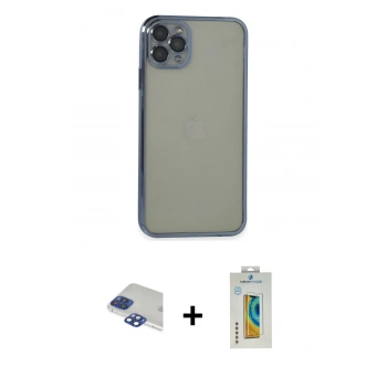 MARSİLYAN™- iPhone 11 Pro Max Kılıf Vadi Minimal - Siyah Polymer Nano Ekran Koruyucu + Pers Alüminyum Kamera Lens - LT