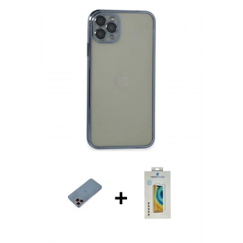 MARSİLYAN™- iPhone 11 Pro Max Kılıf Vadi Minimal - Siyah Polymer Nano Ekran Koruyucu + Shine Kamera Lens Koruma Cam - PE
