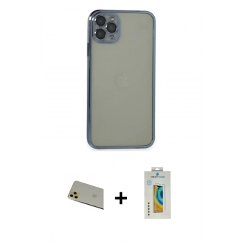 MARSİLYAN™- iPhone 11 Pro Max Kılıf Vadi Minimal - Siyah Polymer Nano Ekran Koruyucu + Rainbow Kamera Lens Koruma Cam - GD