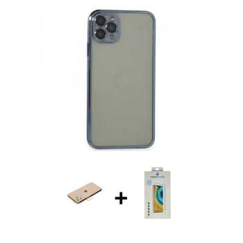 MARSİLYAN™- iPhone 11 Pro Max Kılıf Vadi Minimal - Siyah Polymer Nano Ekran Koruyucu + Renkli Kamera Lens Koruma Cam - SI