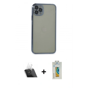MARSİLYAN™- iPhone 11 Pro Max Kılıf Vadi Minimal - Siyah Polymer Nano Ekran Koruyucu + Kamera Lens Koruma Cam - SF