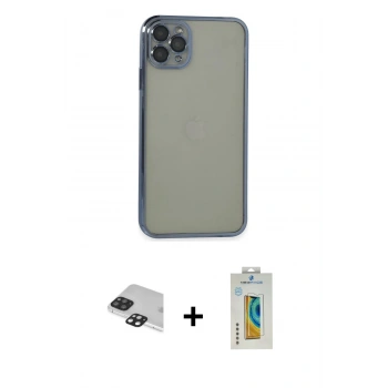 MARSİLYAN™- iPhone 11 Pro Max Kılıf Vadi Minimal - Siyah Polymer Nano Ekran Koruyucu + Pers Alüminyum Kamera Lens - SH