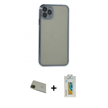 MARSİLYAN™- iPhone 11 Pro Max Kılıf Vadi Minimal - Siyah Polymer Nano Ekran Koruyucu + Rainbow Kamera Lens Koruma Cam - YL