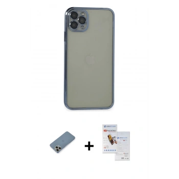 MARSİLYAN™- iPhone 11 Pro Max Kılıf Vadi Minimal - Siyah Seramik Nano Ekran Koruyucu + Metal Kamera Lens Koruma Cam - GD