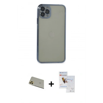 MARSİLYAN™- iPhone 11 Pro Max Kılıf Vadi Minimal - Siyah Seramik Nano Ekran Koruyucu + Rainbow Kamera Lens Koruma Cam - GD