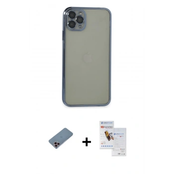 MARSİLYAN™- iPhone 11 Pro Max Kılıf Vadi Minimal - Siyah Seramik Nano Ekran Koruyucu + Shine Kamera Lens Koruma Cam - PE